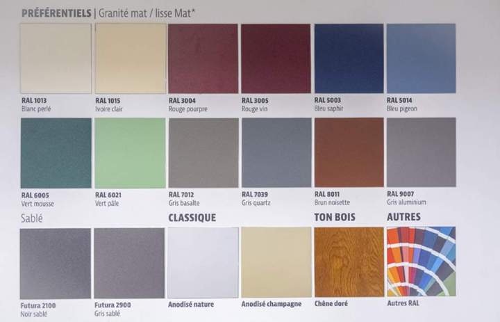 Nuancier de couleurs RAL et de finitions pour les menuiseries Bourgoin-Jallieu